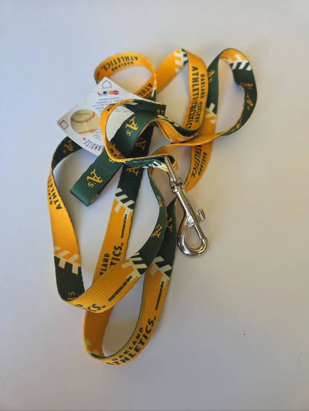 Oakland Athletics Dog Leash NWT Baseball A's MLB Logo Heavy Duty Green Yelllow